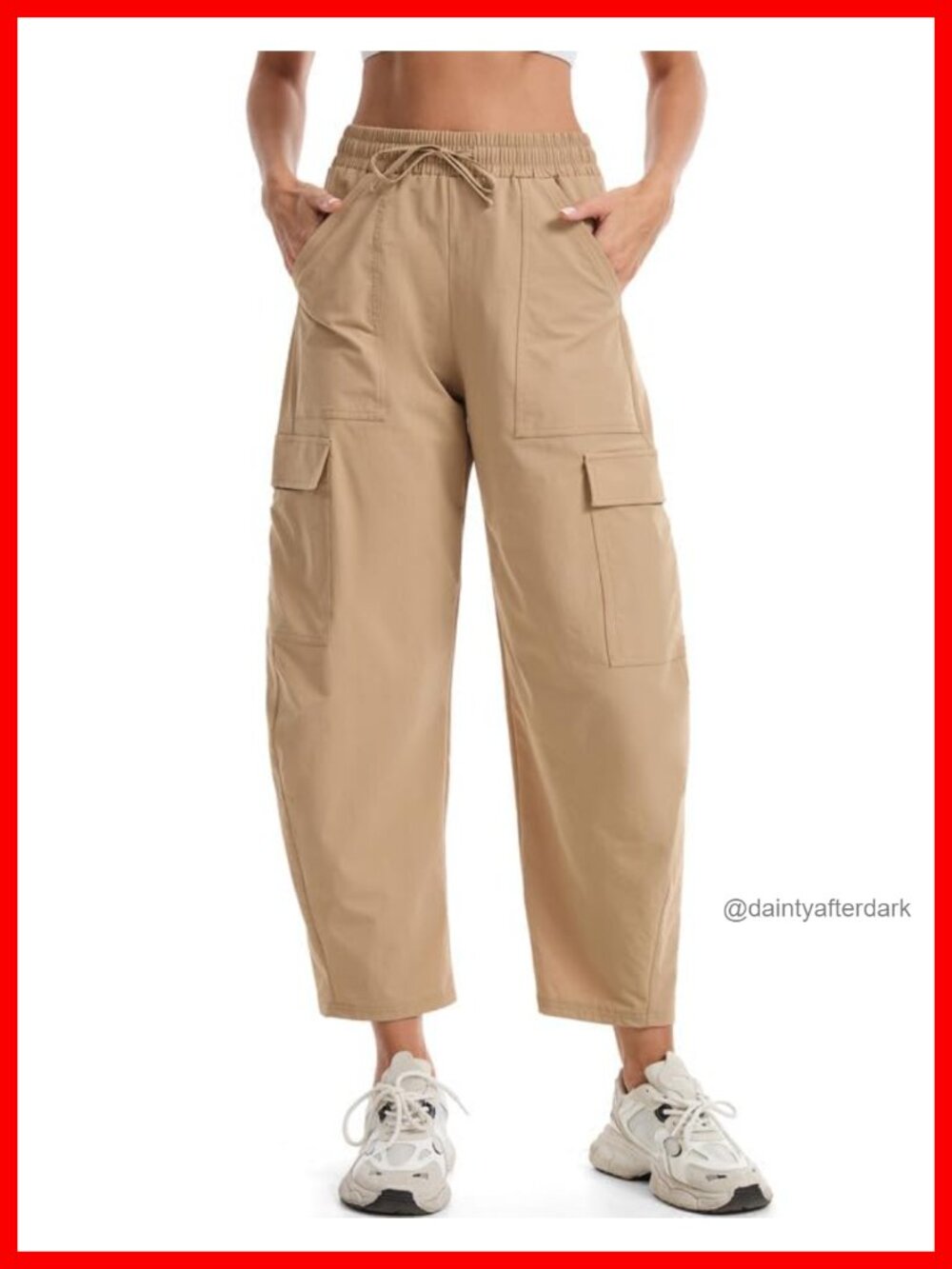 Hiking Cargo Barrel Pants Lightweight High Waisted Stretch Quick Dry 27" Inseam